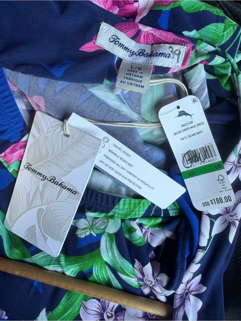 NWT Tommy Bahama Carmela Orchid Grove Maxi Dress L Large Island Navy UPF 30 Blue - Picture 5 of 8